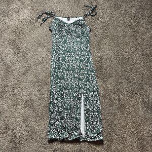 Loness Long Sleeve Midi Below Knee Dress Green Floral Womens Size Large